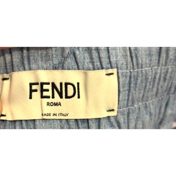 Fendi Womens Chambray Summer Shorts Made In Italy With Elastic Waist & Pocket De - Picture 12 of 13